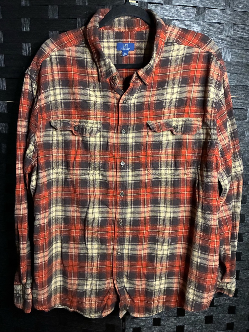 George Red and Cream Plaid Flannel Shirt